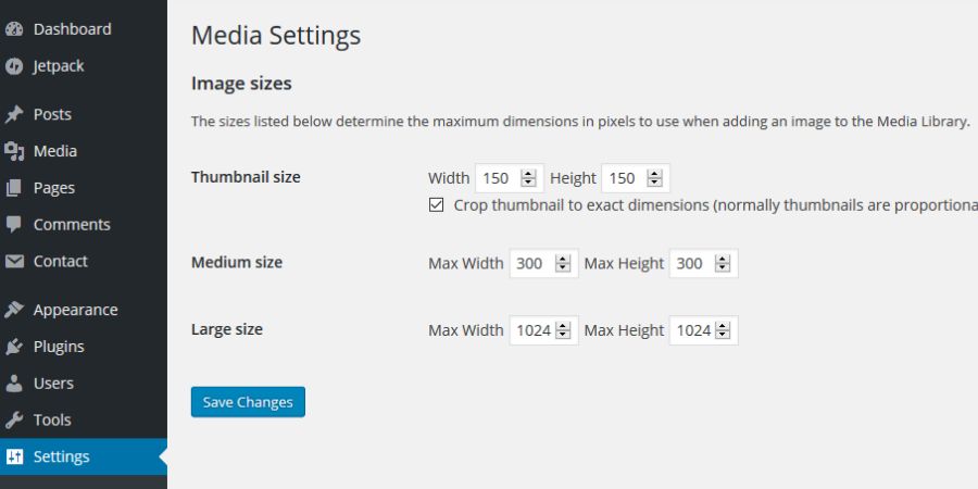 wordpress media library by size